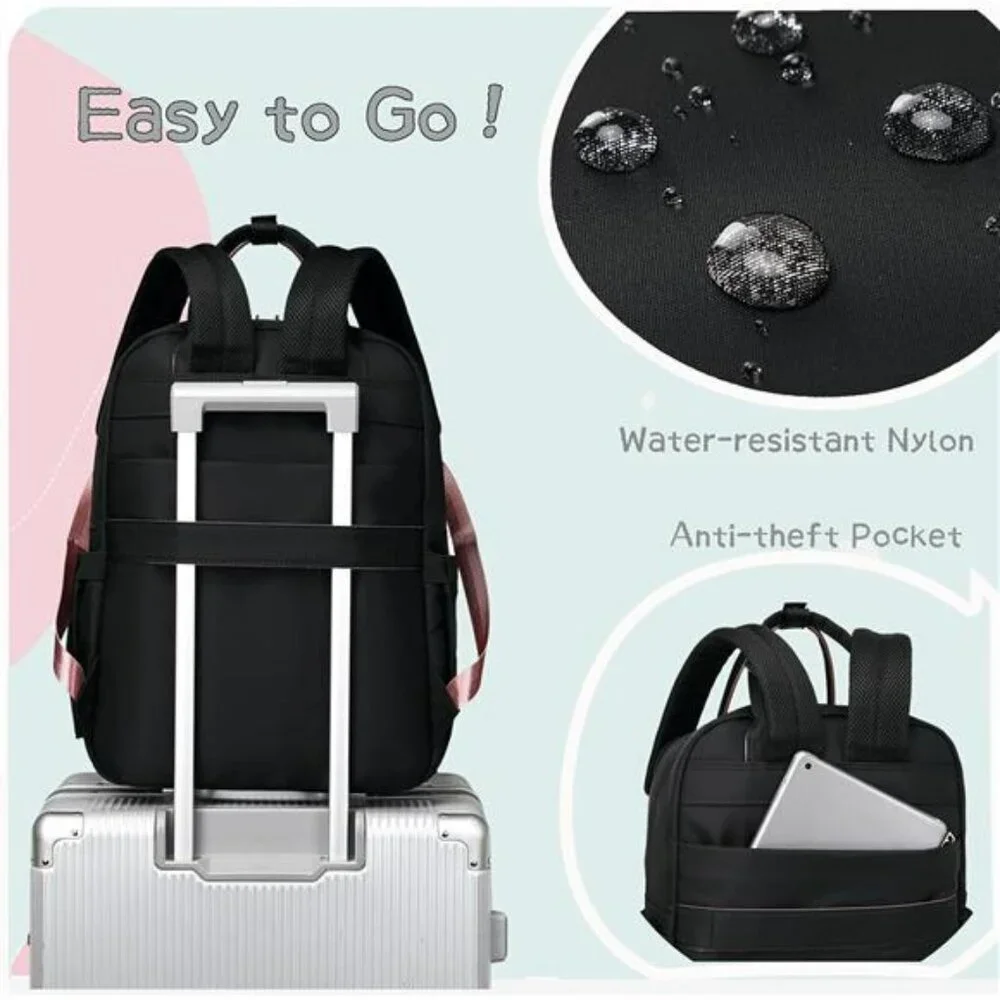 Large Diaper Bag Backpack Tote 18 Pockets Waterproof Baby Travel Bag Black